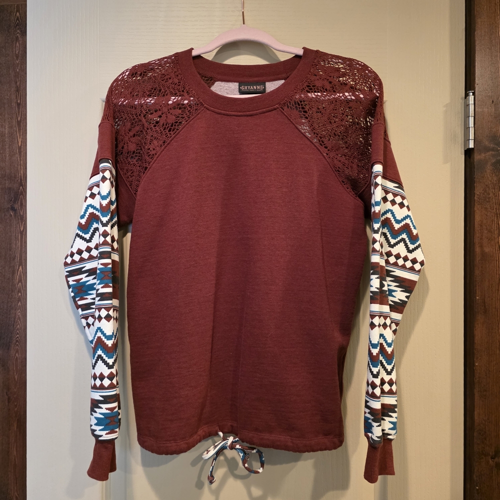 Shyanne Maroon Lace Accent Sweatshirt